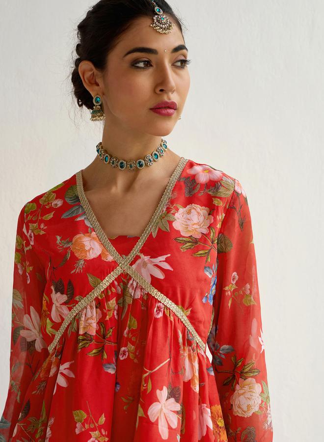 SASSAFRAS Floral Print Peplum Top with Sharara Pants Set - Image 4