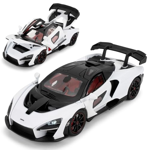 LOVEPOSELY 124 Scale Car Model Compatible for Collectible McLaren Senna Super Sports Car Toys Zinc Alloy Pull Back Toy Vehicle with Sound and Light for Adult Boys Girls 3 4 5 6 7 8 White - Image 1