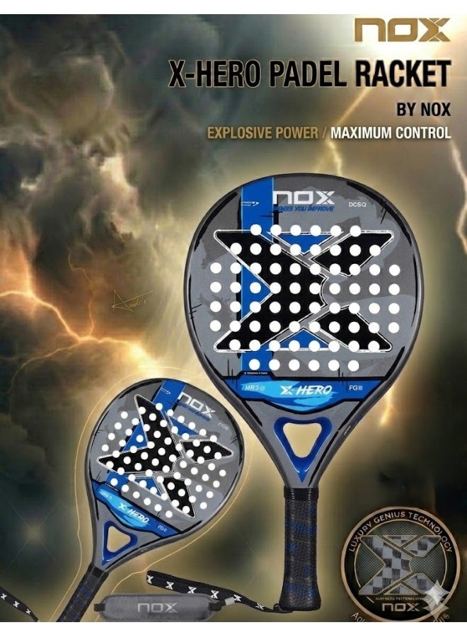 NOX X-Hero Padel Racket – 4” Grip, Lightweight Round Shape, Soft Feel Control for Beginners & Intermediate Players, Blue - Image 1
