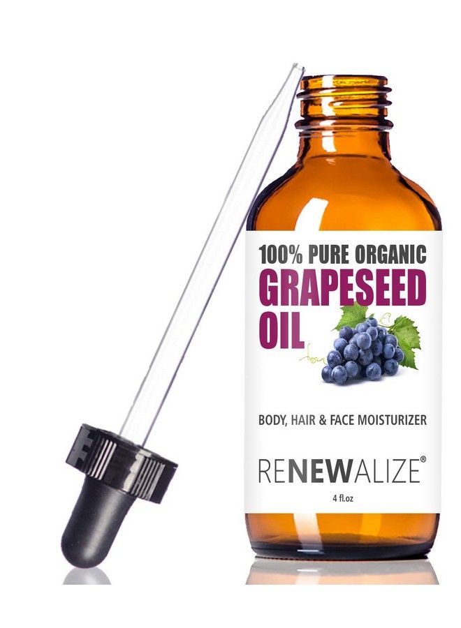 Renewalize Organic Grapeseed Oil Antiaging Moisturizer Facial Cleanser In 4 Oz Glass Bottle | Unrefined Cold Pressed Grape Seed Oil | Essential To Reduce Skin Wrinkles And Stretch Marks - Image 2