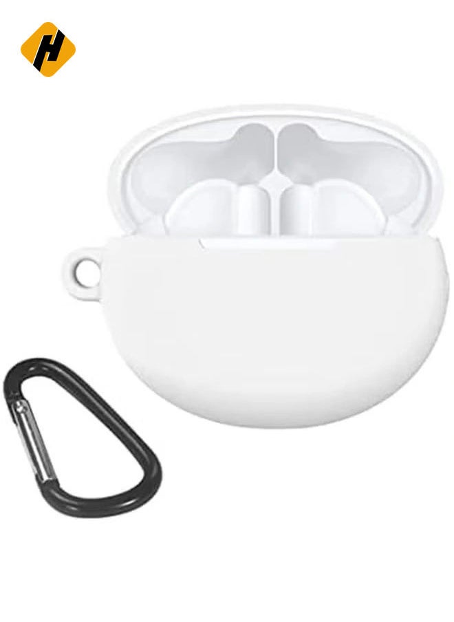 HuHa - Silicone Case Cover for Huawei FreeBuds 3 - Anti-Shock Full Protection with Carabiner and Charging Port Accessibility - White - Image 1