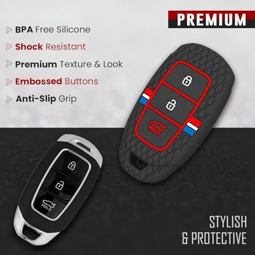 keyzone Striped Silicone Key Cover & Keychain Compatible for Hyundai i20, Kona, Verna 2018 onwards 3 Button smart key (Brown with Striped Brown Keychain) - Image 5