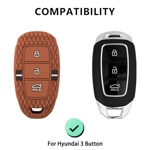 keyzone Striped Silicone Key Cover & Keychain Compatible for Hyundai i20, Kona, Verna 2018 onwards 3 Button smart key (Brown with Striped Brown Keychain) - Image 3