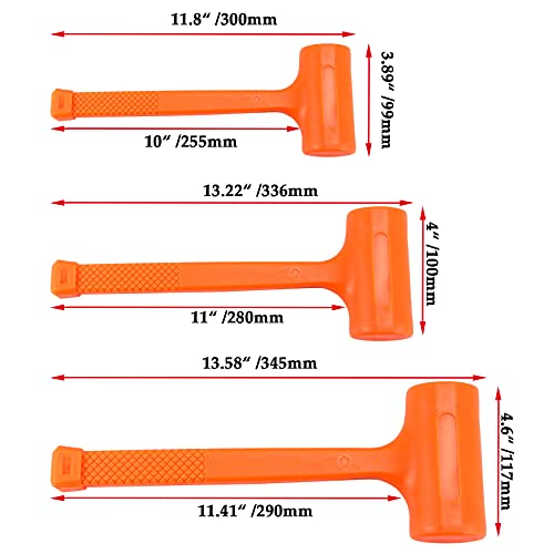 JAPCHET 3Piece Dead Blow Hammer Set, 1lb/16oz, 2lb/32oz, 3lb/48oz Dead Blow Hammer Unibody Molded, Unicast Deadblow Mallet with Checkered Grip - Image 2