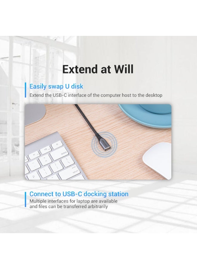 فينشن كابل تمديد USB-C 3.1 مضفر من القطن من VENTION باللون الرمادي، رقم الموديل TABHD - Image 3