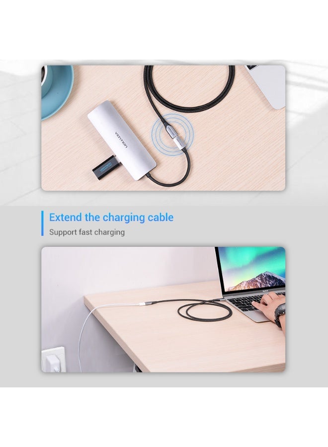 فينشن كابل تمديد USB-C 3.1 مضفر من القطن من VENTION باللون الرمادي، رقم الموديل TABHD - Image 4
