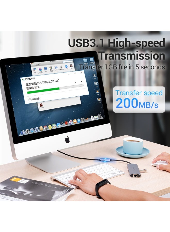 فينشن كابل تمديد USB-C 3.1 مضفر من القطن من VENTION باللون الرمادي، رقم الموديل TABHD - Image 5