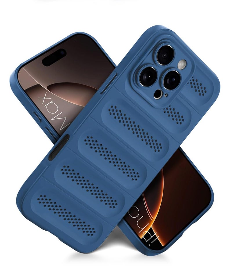 WOW IMAGINE Ultimate Silicone Back Cover Case for iPhone 16 Pro Max | Heat Dissipation Thin Soft TPU | 360° Camera Protection | Breathable Cooling Holes – Deep Blue - Image 2