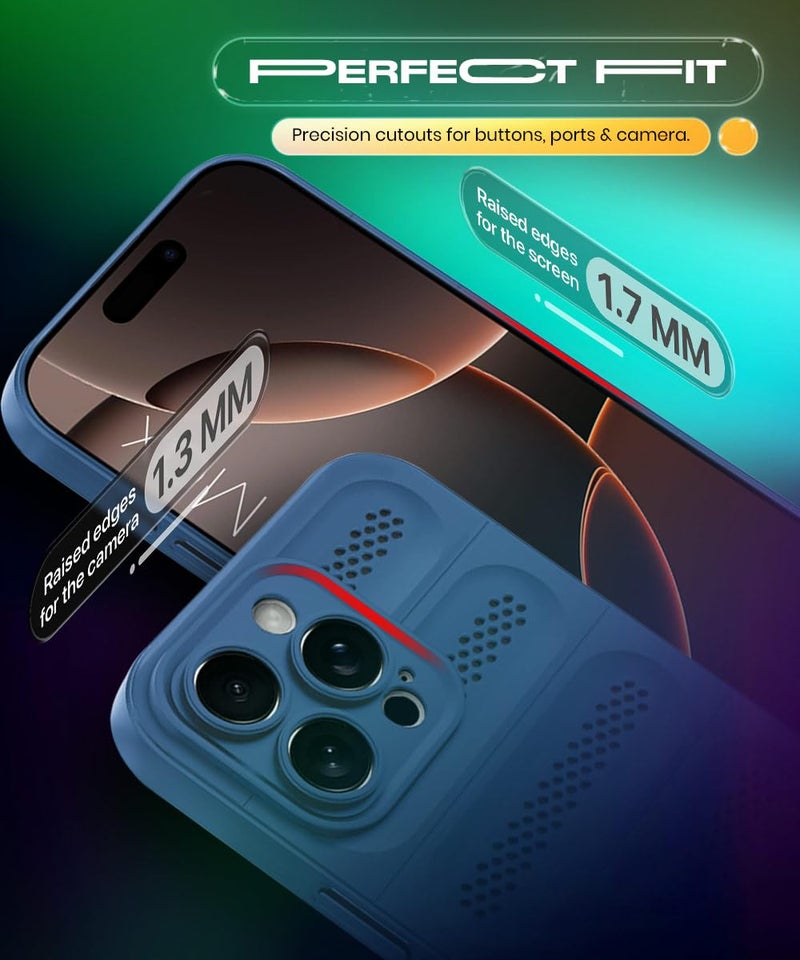 WOW IMAGINE Ultimate Silicone Back Cover Case for iPhone 16 Pro Max | Heat Dissipation Thin Soft TPU | 360° Camera Protection | Breathable Cooling Holes – Deep Blue - Image 5