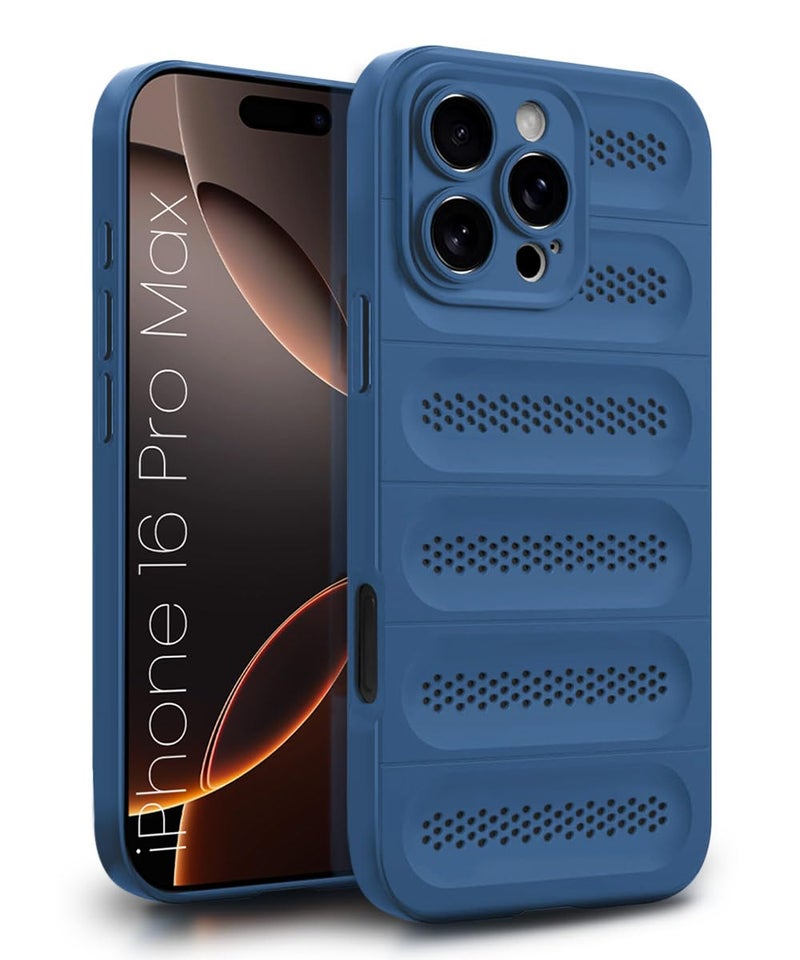 WOW IMAGINE Ultimate Silicone Back Cover Case for iPhone 16 Pro Max | Heat Dissipation Thin Soft TPU | 360° Camera Protection | Breathable Cooling Holes – Deep Blue - Image 1