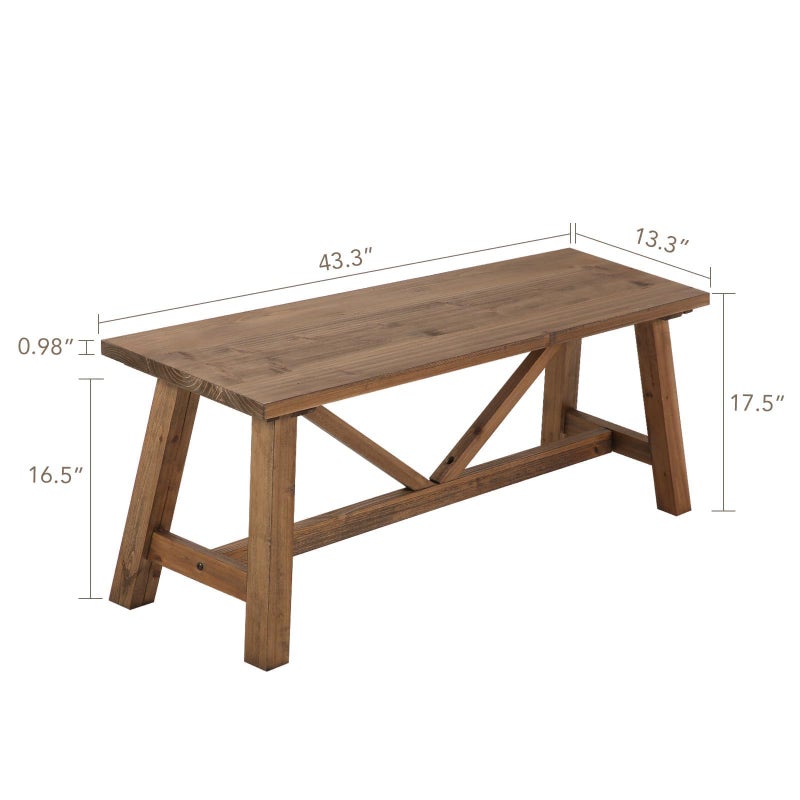 Wnutrees 43" Farmhouse Wood Bench, Narrow Bench, Long Bench Seat for Entryway, Living Room, Dining Room, Solid Wood, Natural - Image 5