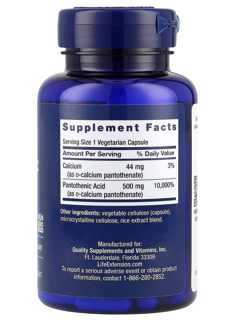 Life Extension, Pantothenic Acid, Vitamin B-5, 500 mg, 100 Vegetarian Capsules - Image 2
