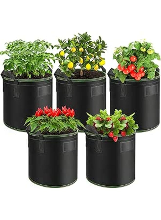 Plant Bag Pack of 5 10 g Plant Bags for Tomatoes, Plant Bag Made of Non-Woven Fabric, Garden Greenhouse Plant Bag Plant Pot, Plant Bag with Handles for Potatoes, Tomatoes, Strawberries, Flowers, Black - Image 1