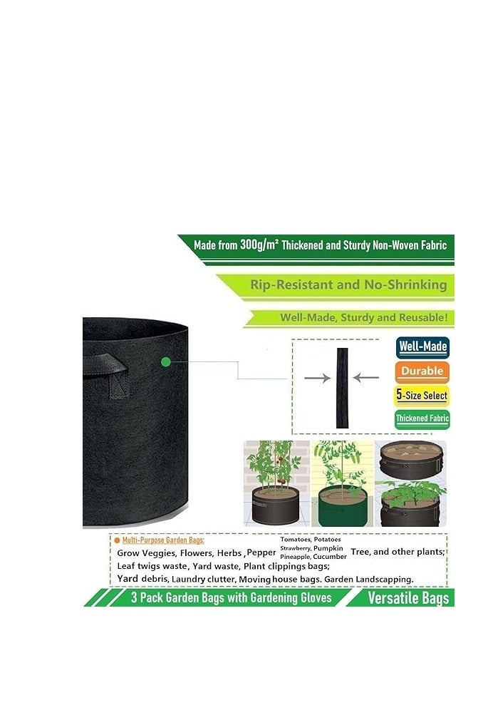 Plant Bag Pack of 5 10 g Plant Bags for Tomatoes, Plant Bag Made of Non-Woven Fabric, Garden Greenhouse Plant Bag Plant Pot, Plant Bag with Handles for Potatoes, Tomatoes, Strawberries, Flowers, Black - Image 3