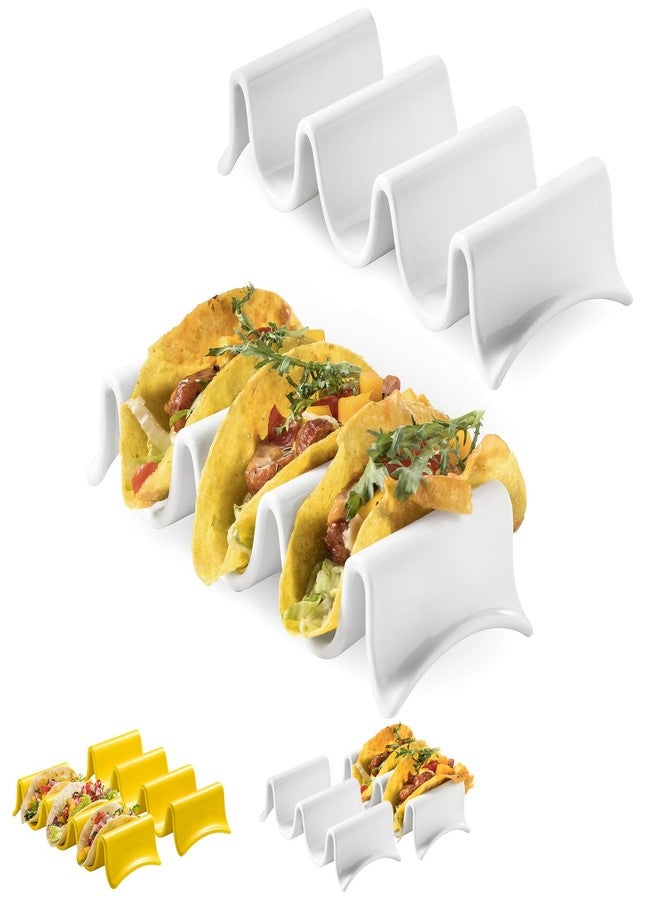 MISSYSSIM Taco Holders Set of 2, Porcelain Large Taco Tray with Handles, Reusable and Stackable Taco Plates, Perfect for Burritos and Tortillas Holder Handles, Oven & Microwave Safe - Image 1