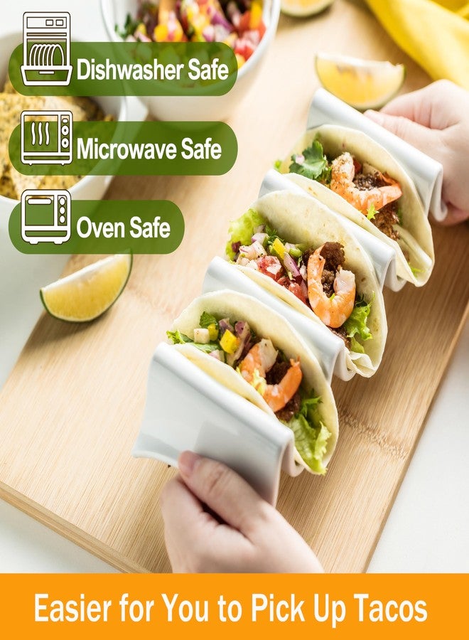 MISSYSSIM Taco Holders Set of 2, Porcelain Large Taco Tray with Handles, Reusable and Stackable Taco Plates, Perfect for Burritos and Tortillas Holder Handles, Oven & Microwave Safe - Image 4