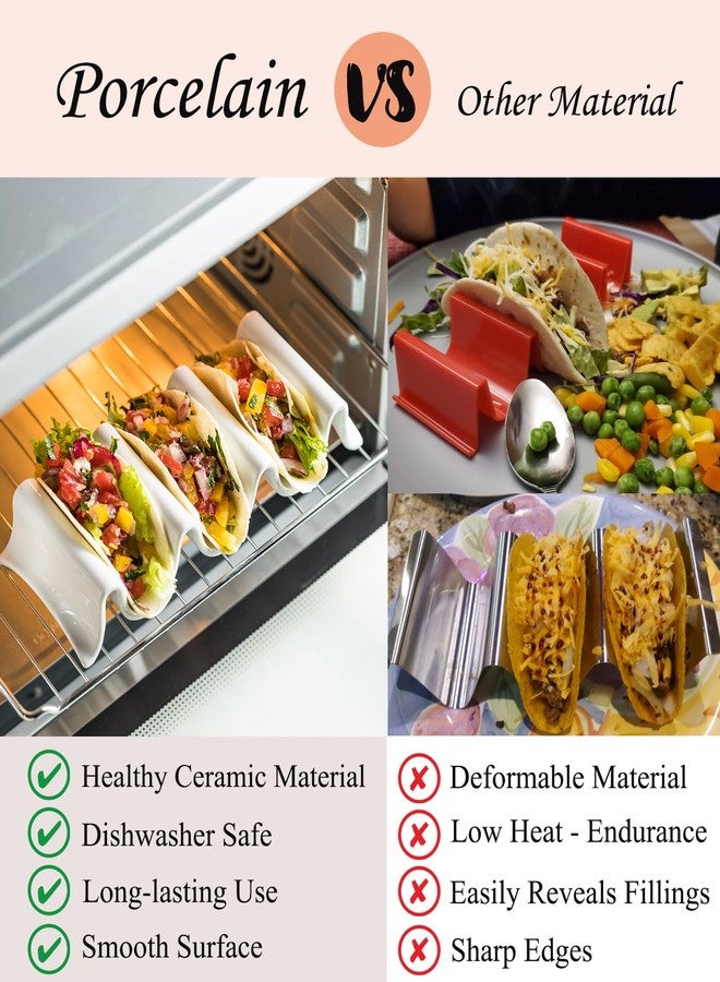 MISSYSSIM Taco Holders Set of 2, Porcelain Large Taco Tray with Handles, Reusable and Stackable Taco Plates, Perfect for Burritos and Tortillas Holder Handles, Oven & Microwave Safe - Image 3
