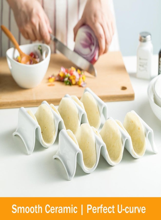 MISSYSSIM Taco Holders Set of 2, Porcelain Large Taco Tray with Handles, Reusable and Stackable Taco Plates, Perfect for Burritos and Tortillas Holder Handles, Oven & Microwave Safe - Image 5
