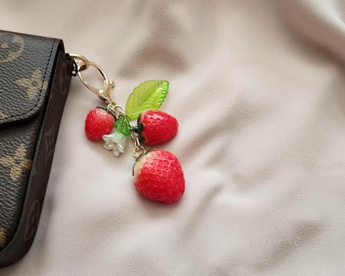 Agromusk Cute Strawberry Keychain,Bag Charms,Kawaii Heart Flower Daisy Key chains Accessories Decor for Girls Purse Gift (Strawberries) - Image 3