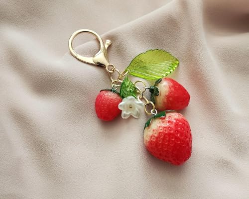 Agromusk Cute Strawberry Keychain,Bag Charms,Kawaii Heart Flower Daisy Key chains Accessories Decor for Girls Purse Gift (Strawberries) - Image 2