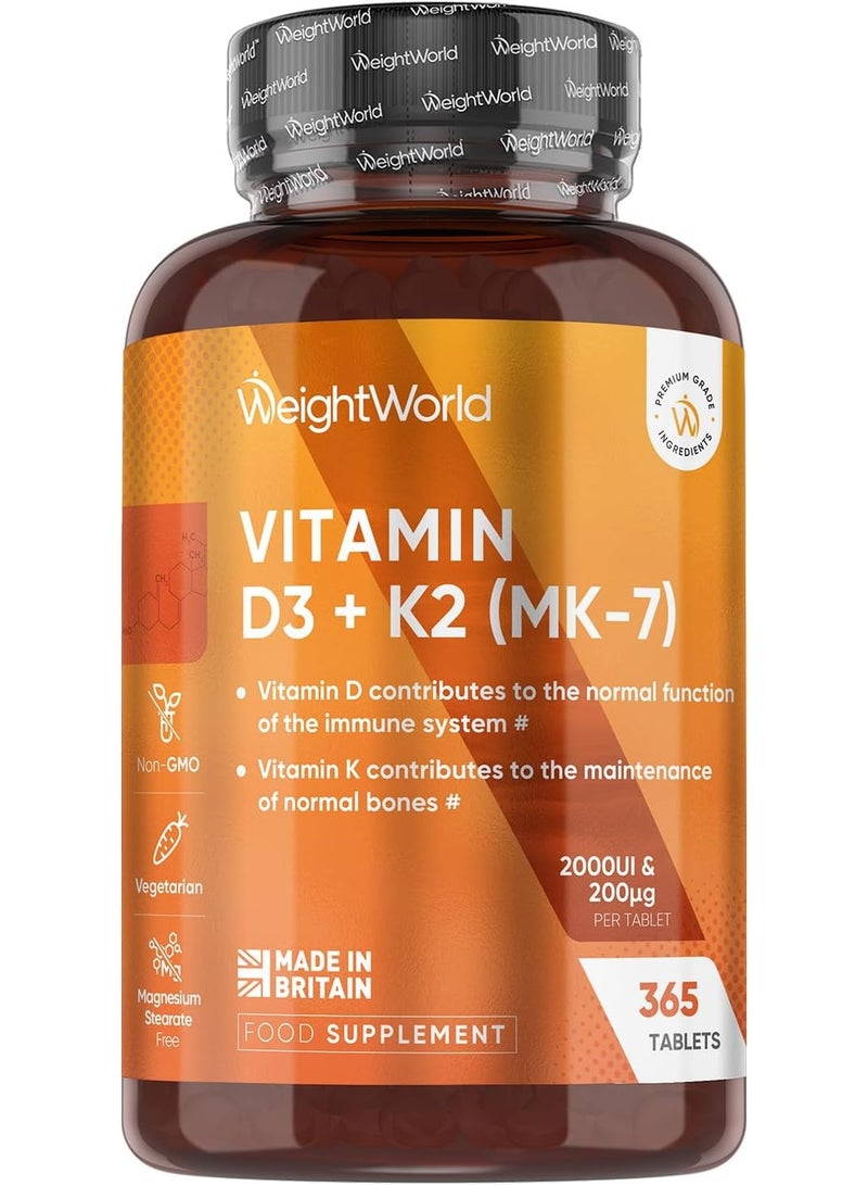 WeightWorld أقراص فيتامين D3 + K2 مع MK-7 الكامل – مكمل غذائي، 365 قرص - Image 1