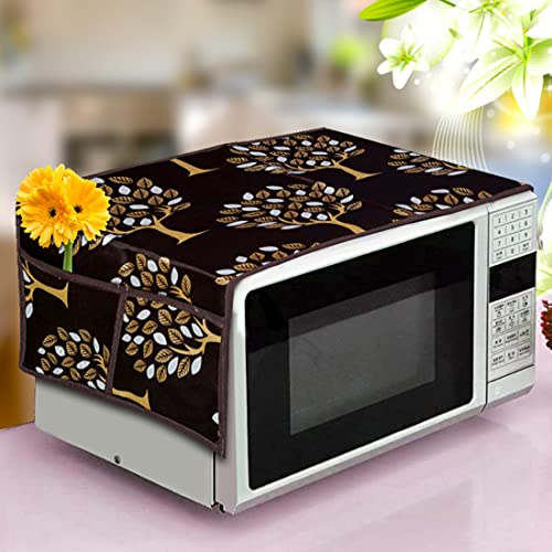 KANUSHI Industries® Microwave/Oven Top Cover with 4 Utility Pockets (Color -Brown)+1 Pc Apron Front Pocket (Micro+Apron-Brown-Tree) - Image 2