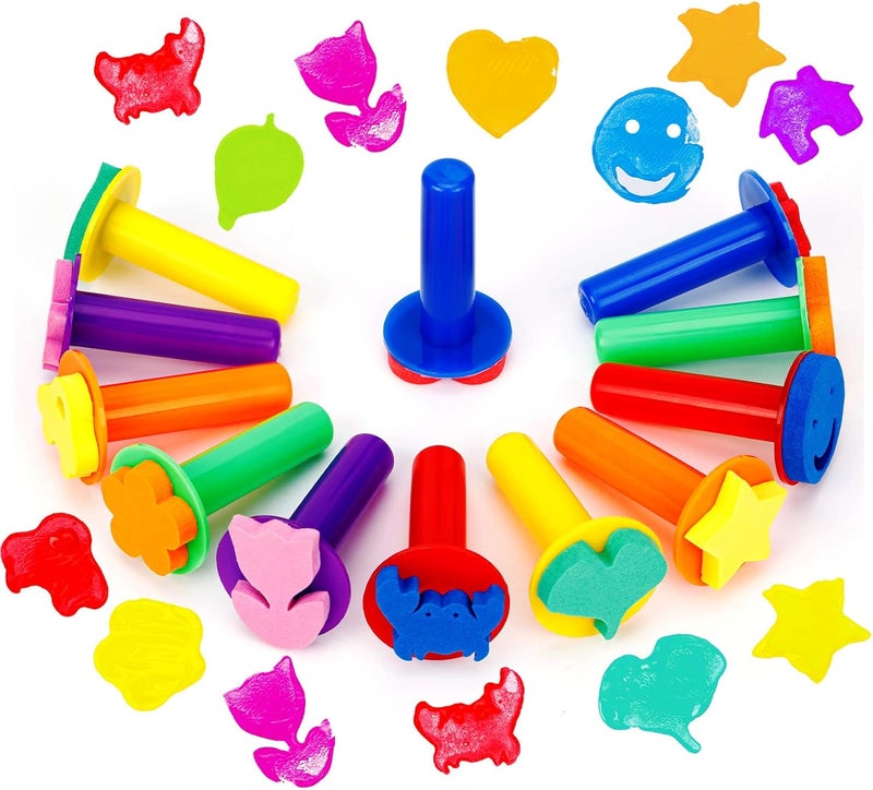 TORINALITAL 42Pcs Toddlers Kids Paint Sponges Including 30 Craft Sponge Shapes 12 EVA Sponge Stamper, Early Learning Finger Paint Sponge Brushes Foam Art Drawing Tools - Image 3