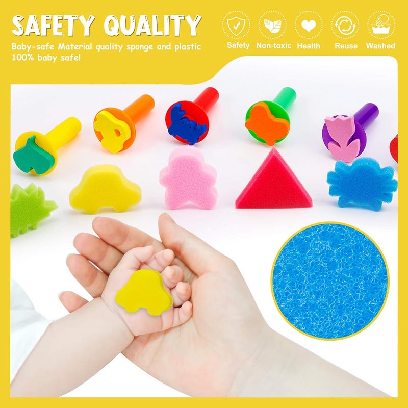 TORINALITAL 42Pcs Toddlers Kids Paint Sponges Including 30 Craft Sponge Shapes 12 EVA Sponge Stamper, Early Learning Finger Paint Sponge Brushes Foam Art Drawing Tools - Image 4
