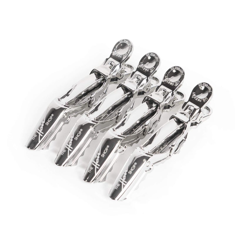 The Hair Shop Metallic Shark Clip Enhanced Croc Crocodile Alligator Grip Clip 2nd Generation Sectioning Tool for Women US Patented Professional Salon Quality Made In Korea 4 Pack Silver