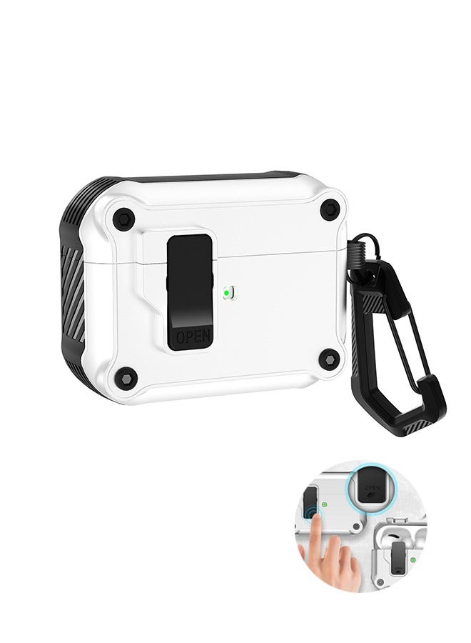 Apple Airpods Pro 2 Case Cover with Secure Lock Clip Carbon Fiber Hard Shell AirPod Pro 2 Case with Keychain for Men Women  Shockproof Protective Case for AirPod Pro 2 (White) - Image 1