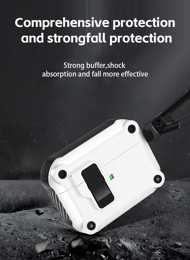 Apple Airpods Pro 2 Case Cover with Secure Lock Clip Carbon Fiber Hard Shell AirPod Pro 2 Case with Keychain for Men Women  Shockproof Protective Case for AirPod Pro 2 (White) - Image 4