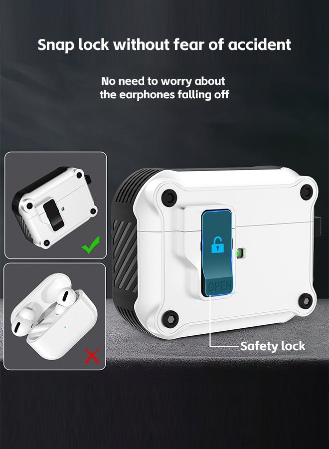 Apple Airpods Pro 2 Case Cover with Secure Lock Clip Carbon Fiber Hard Shell AirPod Pro 2 Case with Keychain for Men Women  Shockproof Protective Case for AirPod Pro 2 (White) - Image 3