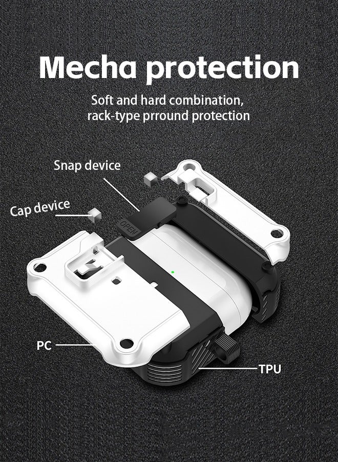 Apple Airpods Pro 2 Case Cover with Secure Lock Clip Carbon Fiber Hard Shell AirPod Pro 2 Case with Keychain for Men Women  Shockproof Protective Case for AirPod Pro 2 (White) - Image 5