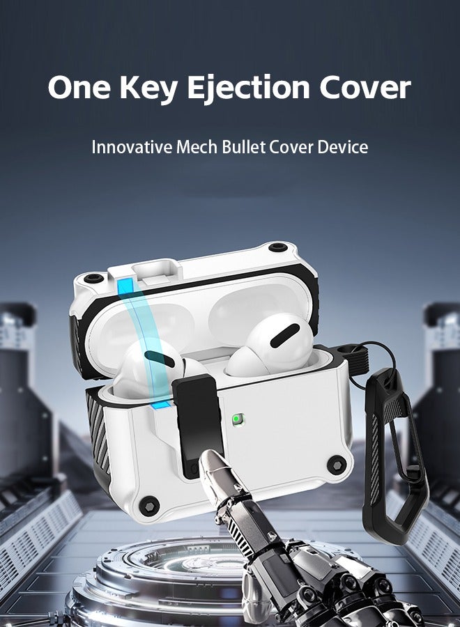 Apple Airpods Pro 2 Case Cover with Secure Lock Clip Carbon Fiber Hard Shell AirPod Pro 2 Case with Keychain for Men Women  Shockproof Protective Case for AirPod Pro 2 (White) - Image 2