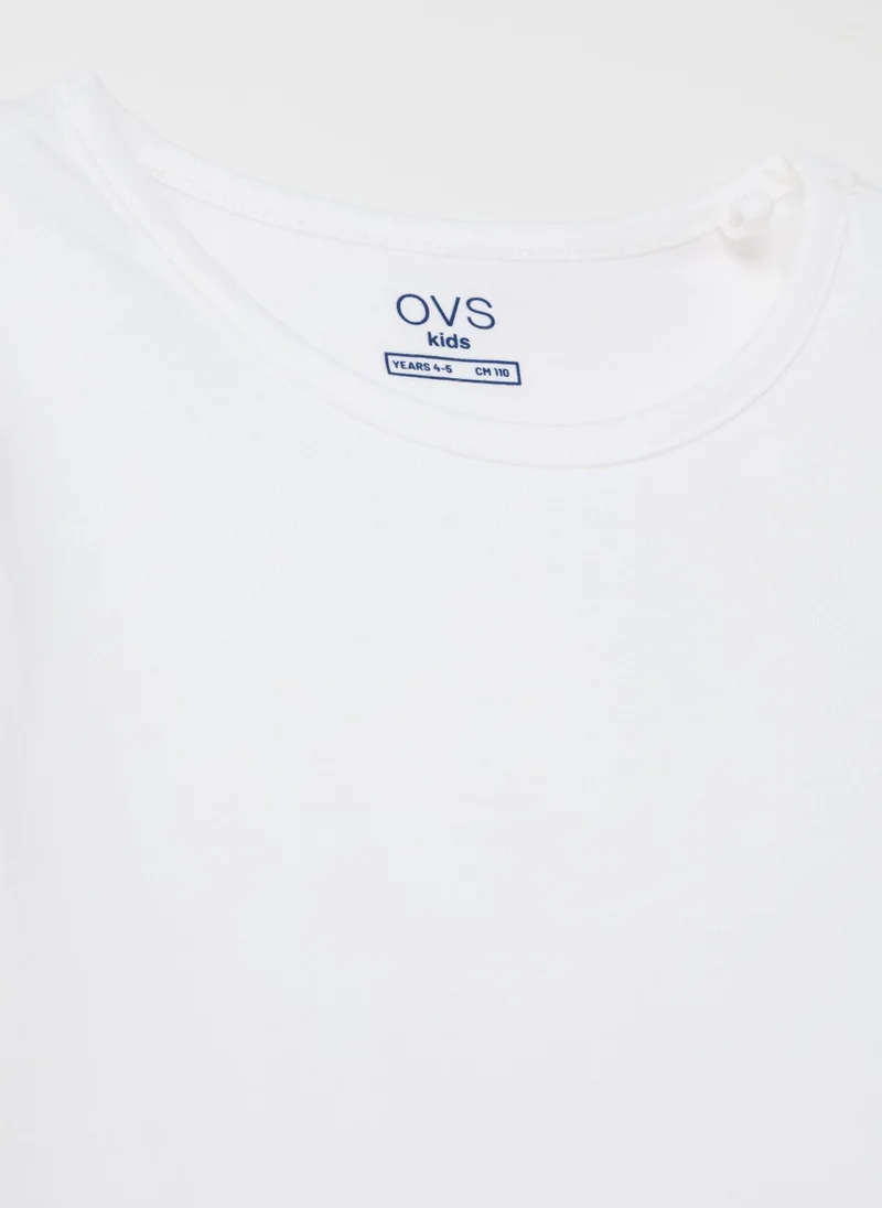 Ovs T-Shirt With Round Neck And Tulle Appliqués