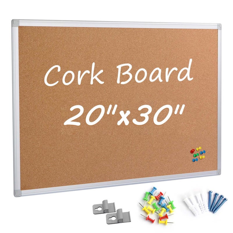 Board2by Cork Board Bulletin Board 20 x 30 Inches Silver Aluminium Framed Corkboard Office Board for Wall Cork Large Wall Mounted Notice Pin Board