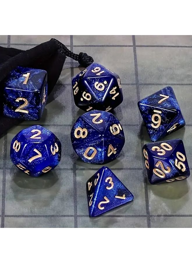 مجموعة نرد داكنة الأزرق الأسود اللامع متعددة السطوح لألعاب المغامرات والفتيان دراغون آند دراغونز وماجيك ذا غاثرينغ - Image 4