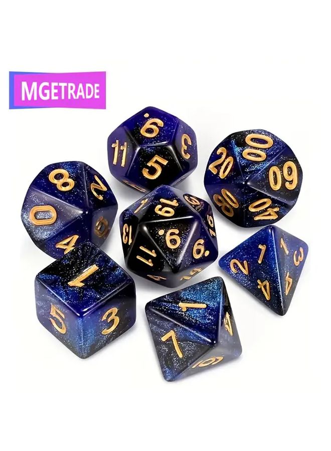 مجموعة نرد داكنة الأزرق الأسود اللامع متعددة السطوح لألعاب المغامرات والفتيان دراغون آند دراغونز وماجيك ذا غاثرينغ - Image 2