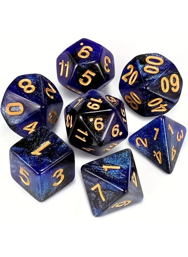 مجموعة نرد داكنة الأزرق الأسود اللامع متعددة السطوح لألعاب المغامرات والفتيان دراغون آند دراغونز وماجيك ذا غاثرينغ - Image 1