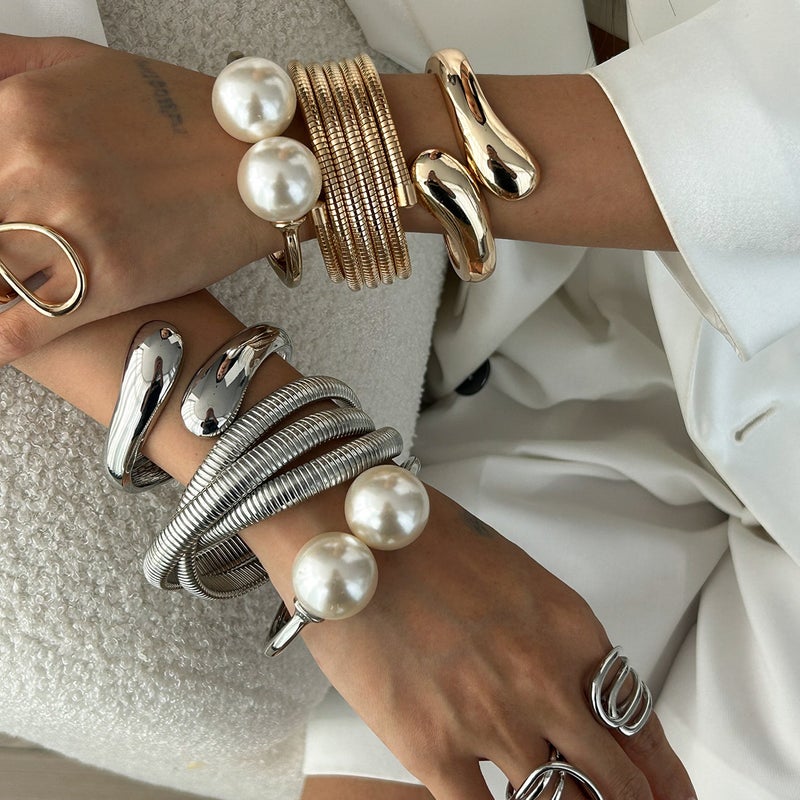 SHIXIN European and American Cross-Border Jewelry Set - Layered Style, Water Drop Design, Glossy Alloy Bracelet - Image 3