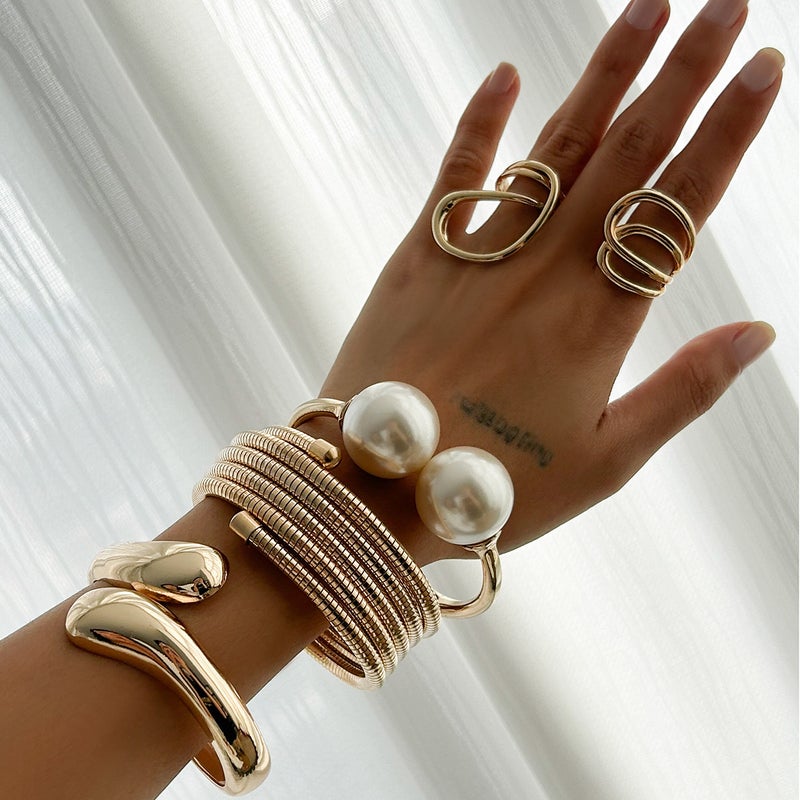 SHIXIN European and American Cross-Border Jewelry Set - Layered Style, Water Drop Design, Glossy Alloy Bracelet - Image 4