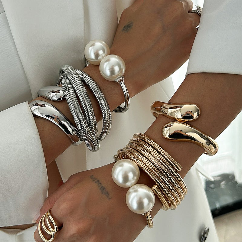 SHIXIN European and American Cross-Border Jewelry Set - Layered Style, Water Drop Design, Glossy Alloy Bracelet - Image 2