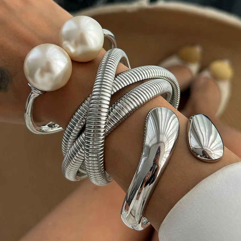 SHIXIN European and American Cross-Border Jewelry Set - Layered Style, Water Drop Design, Glossy Alloy Bracelet - Image 1