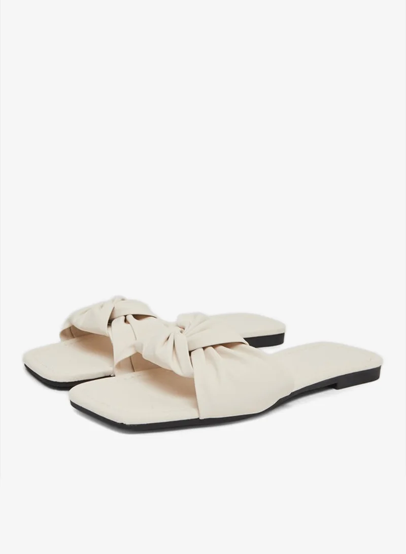 Take Two Beige Bow Slip-On Slippers
