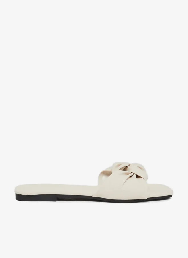 Take Two Beige Bow Slip-On Slippers