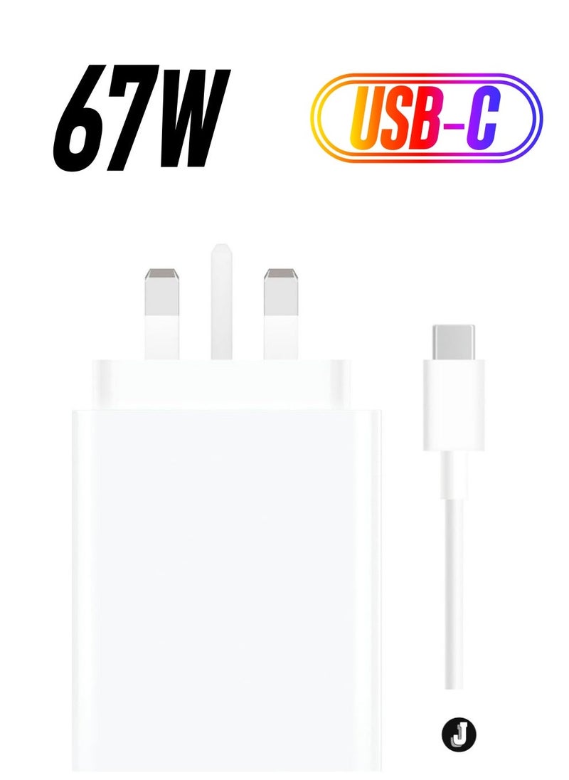 JAJEEK "67W Fast Charging Power Adapter for Xiaomi Mi 12/13T, Mi 9T Pro, Poco, Black Shark 5, Mi 11T/10T Pro, Note 11 Pro 5G & More (White)" - Image 1