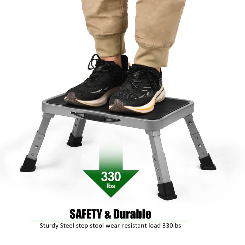 Jocauto Foldable Step Stool, Adjustable Step Stool with a Non-Slip Platform, Step Ladder with Thick Rubber Feet for Adults or Children in Kitchen, Bedroom, Office, Rv, 330 Lbs Capacity - Image 3