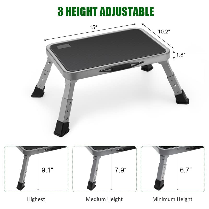 Jocauto Foldable Step Stool, Adjustable Step Stool with a Non-Slip Platform, Step Ladder with Thick Rubber Feet for Adults or Children in Kitchen, Bedroom, Office, Rv, 330 Lbs Capacity - Image 2
