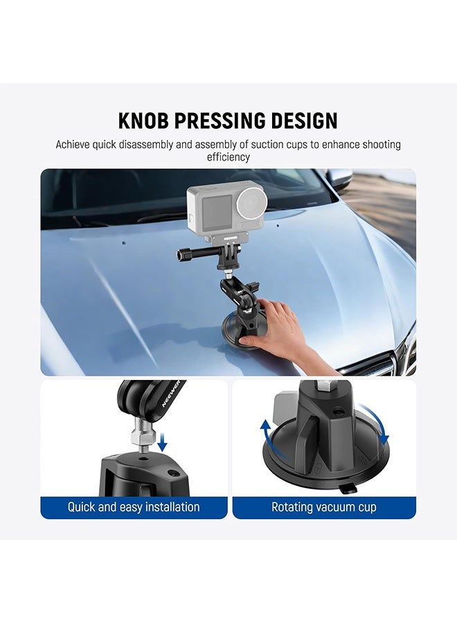 NEEWER Suction Cup Phone Holder & Camera Mount Compatible With GoPro DJI Insta360 iPhone, Car Phone Mount with Action Camera Adapter 360° Magic Arm for POV Windshield Glass Vlog Video Recording, CA158 - Image 4