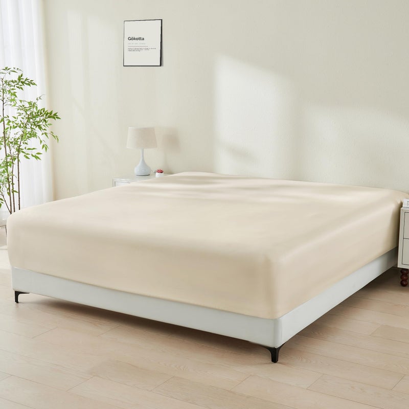 GOKOTTA Fitted Sheet King Only100 Rayon Derived from Bamboo Fitted SheetUltra SoftCooling and Breathable Bottom Sheet with 4 Elastic Corner StrapsNo SlipNo Pilling16 Deep PocketLight Beige